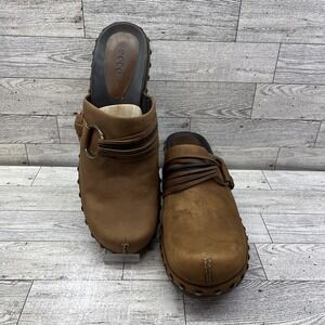 Ecco Brown Leather Ring Accent Studded Slip On Comfort Shoes Women EU 41 US 10.5